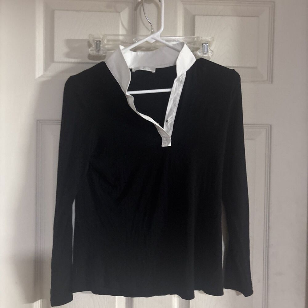 Whyci Milano Womens Long Sleeve Black Collared  Tee, Size 40